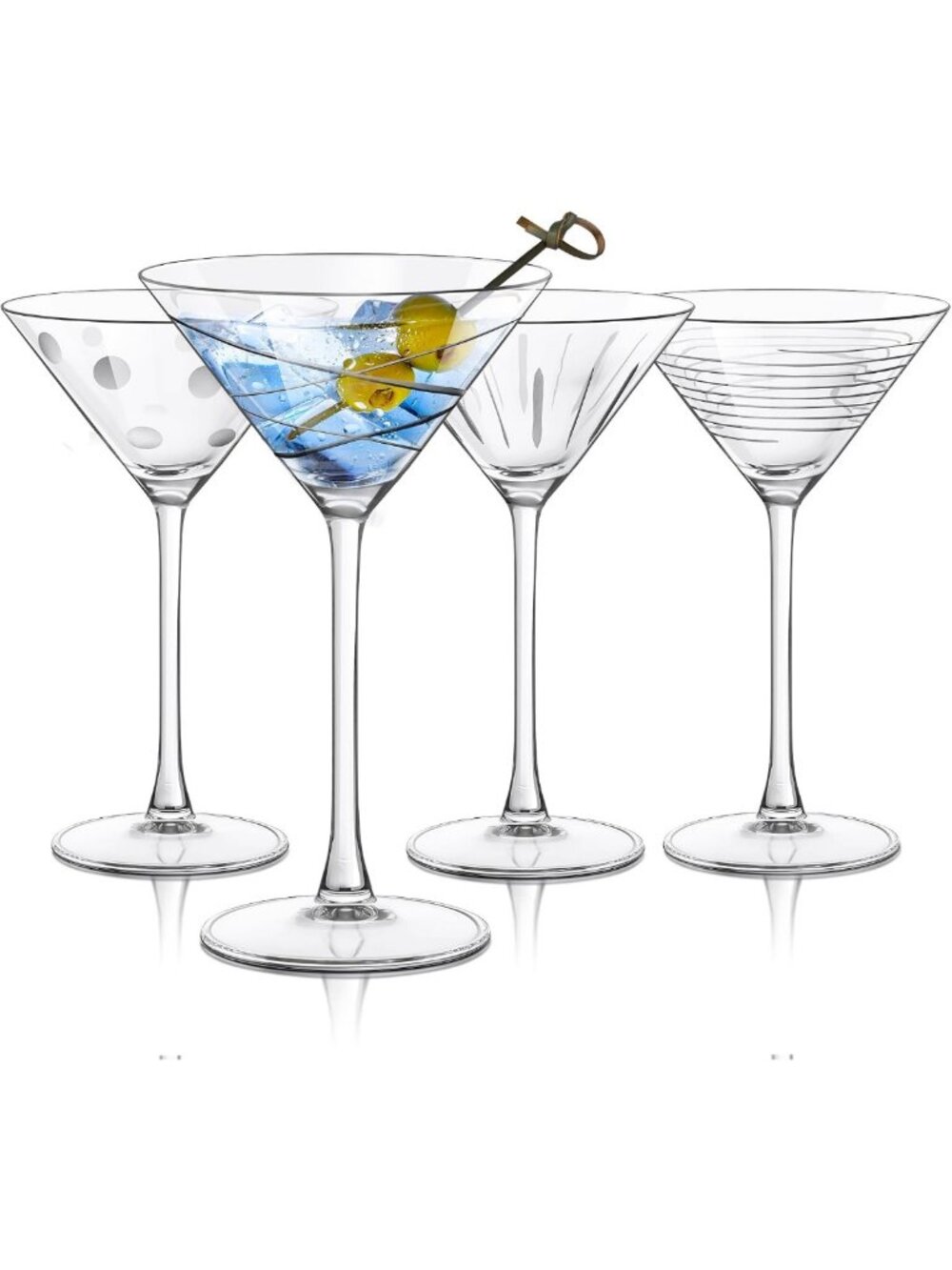 Handmade Etched Martini Glasses - Elegant Crystal Cocktail Glassware, 8.5 oz
